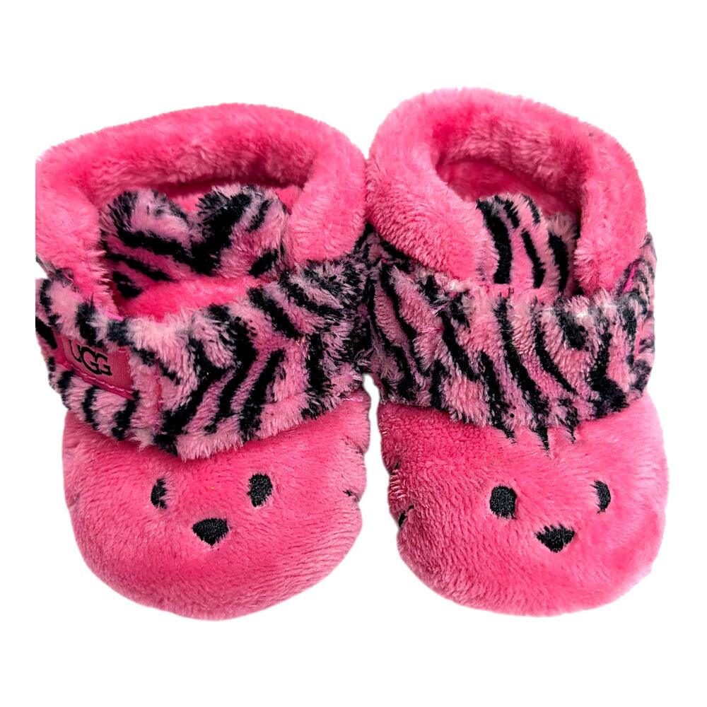 UGGS Baby‎ Booties Size 2/3 6 months Hot Pink Plush Bixbee Tiger Stuffie Boots
